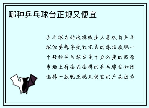 哪种乒乓球台正规又便宜